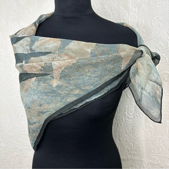 Carlisle Muted Abstract Large Silk Fern Leaf Scarf - Picture 7 of 8
